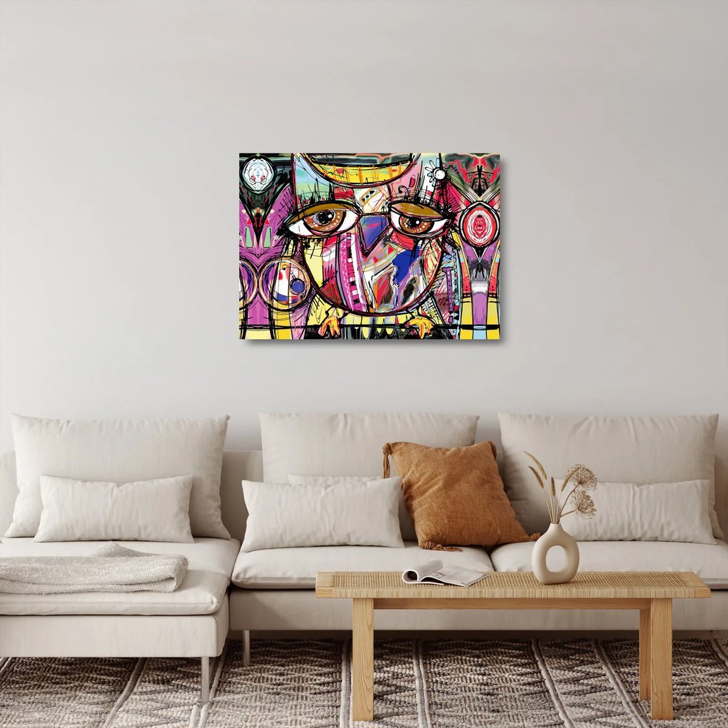 Kép - utca, művészet - bagoly (üvegen) (70x50 cm)