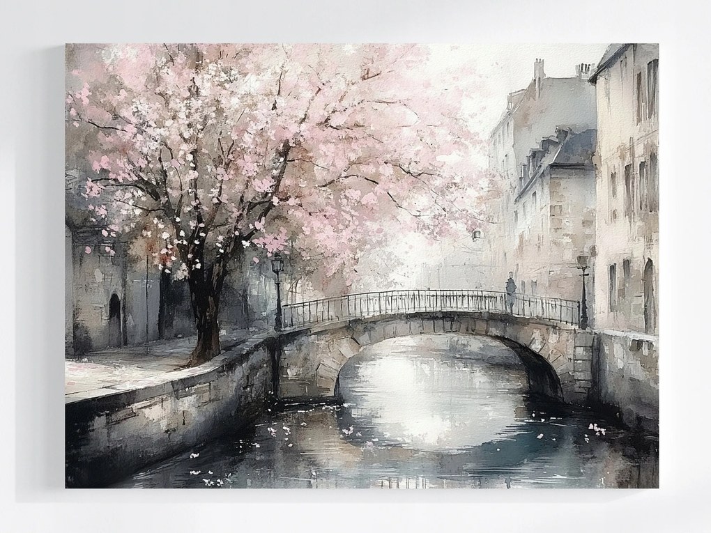 Vászonkép Canvas Tájkép Város Folyó Csatorna Fa Virágok 100x75