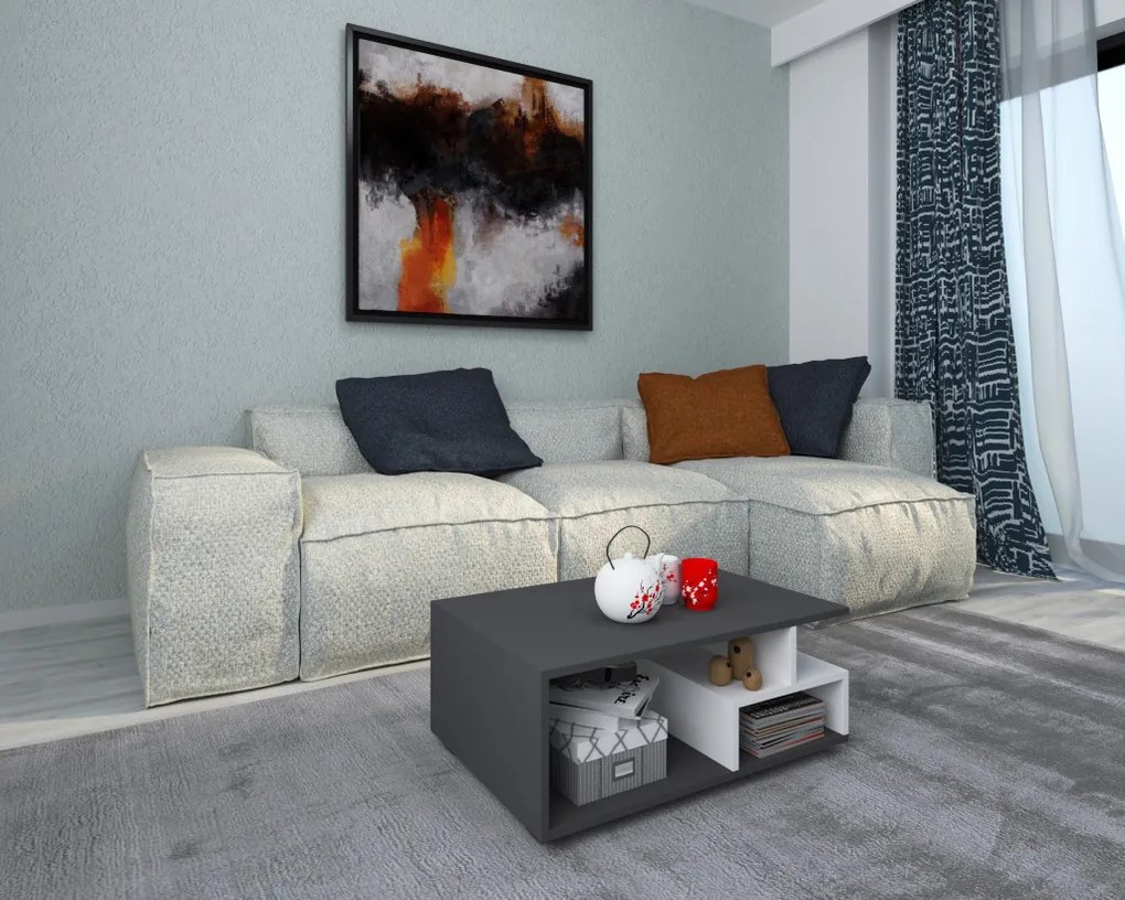 Tapa dohányzóasztal, Antracit / Fehér, 80 x 50 x 40 cm