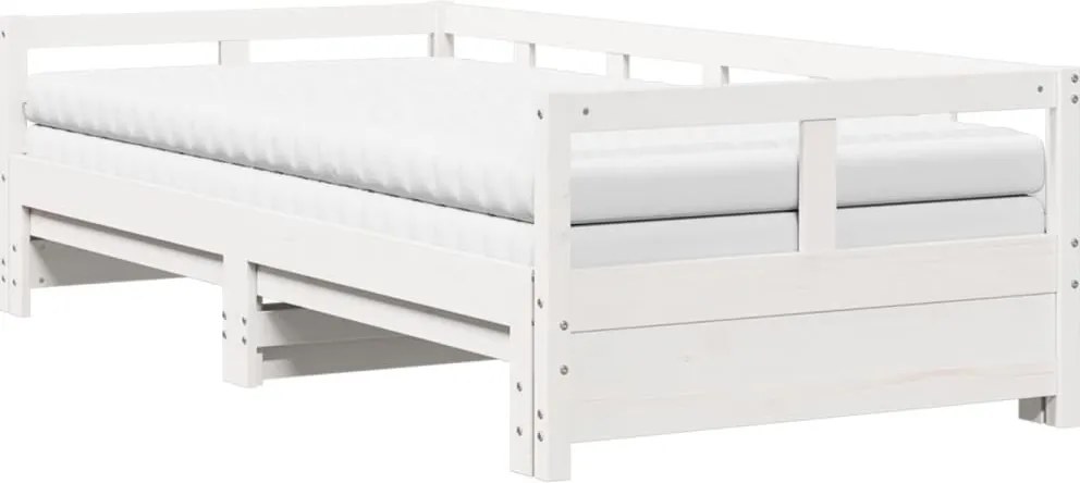 vidaXL fehér tömör fenyőfa kihúzható kanapéágy matracokkal 80 x 200 cm
