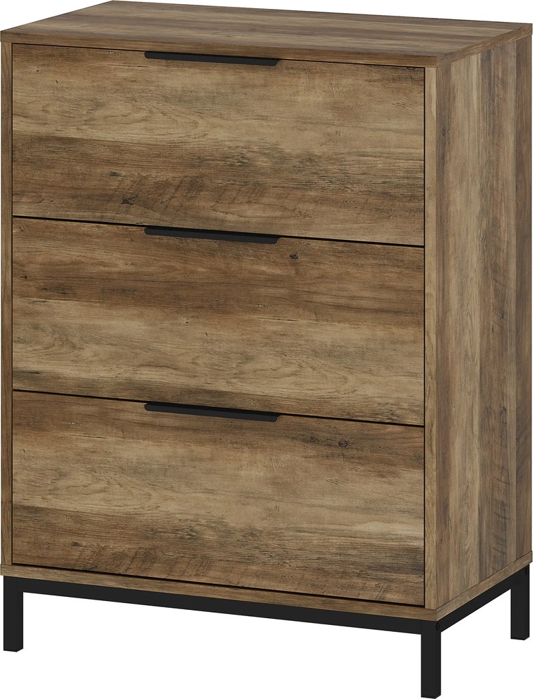 HOMCOM 3-Fiókos Komód Fekete Fogantyúkkal, Megdőlést Megelőző, Forgácslap és Fém, 62x35x82 cm, Sötét Barna | Aosom