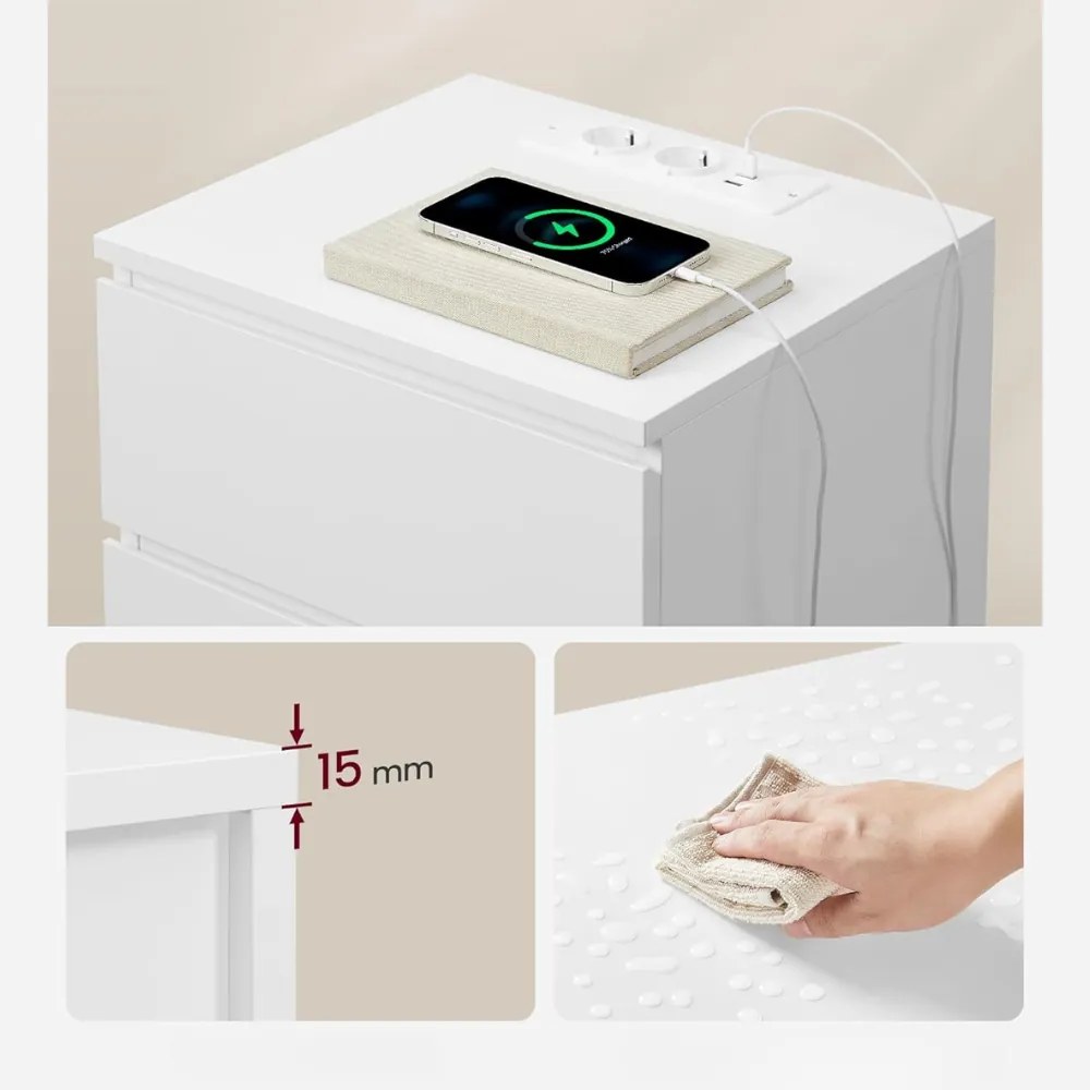 ZION éjjeliszekrény töltő funkcióval, 35x40x59 cm, fehér Vasagle