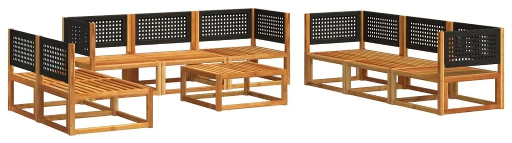 9 darabos akácfa és rattan kerti kanapégarnitúra párnákkal