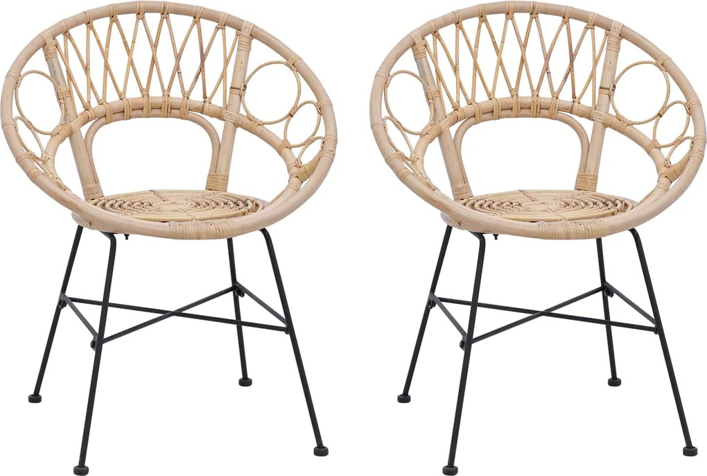 vidaXL Étkezőszék 2 pcs Természetes 49 x 51 x 81 cm Rattan és Vas