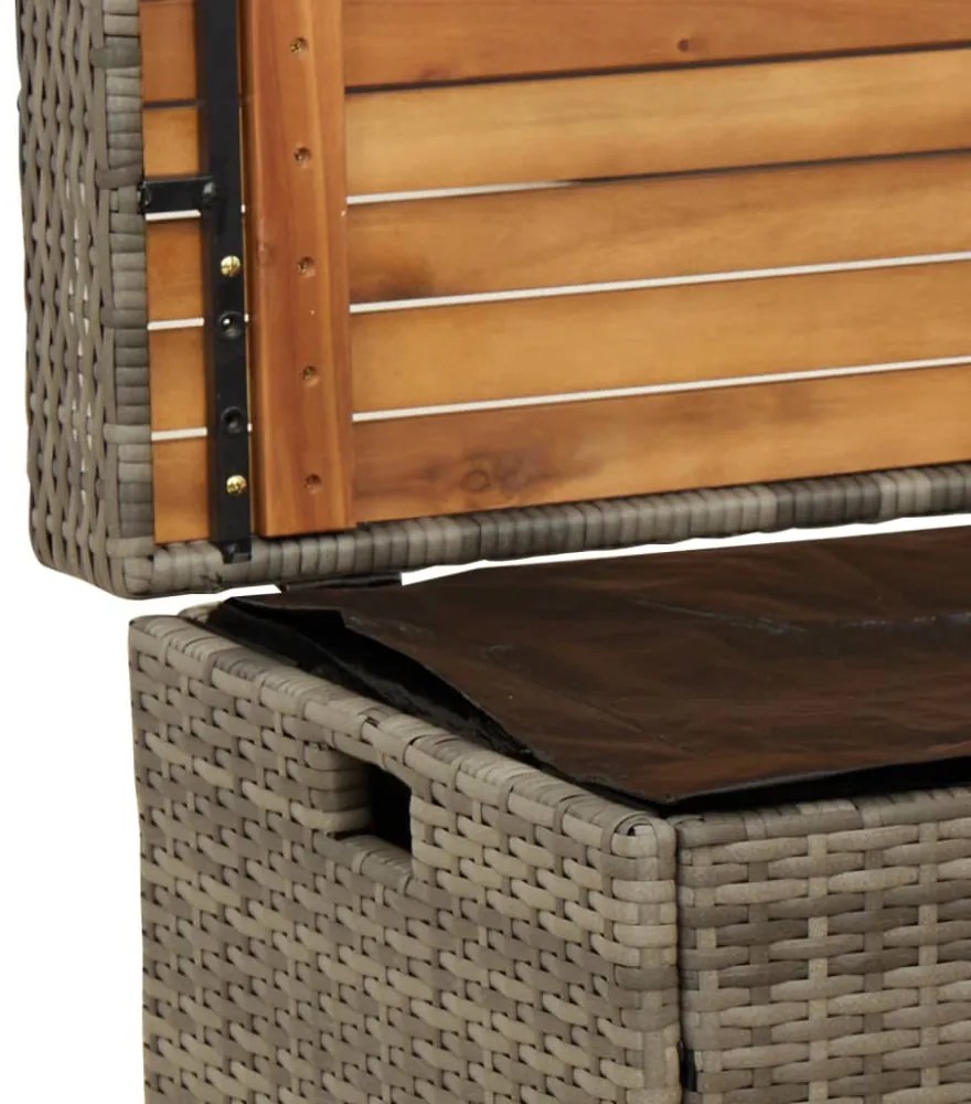 szürke polyrattan és akácfa tárolópad 100 x 50 x 52 cm
