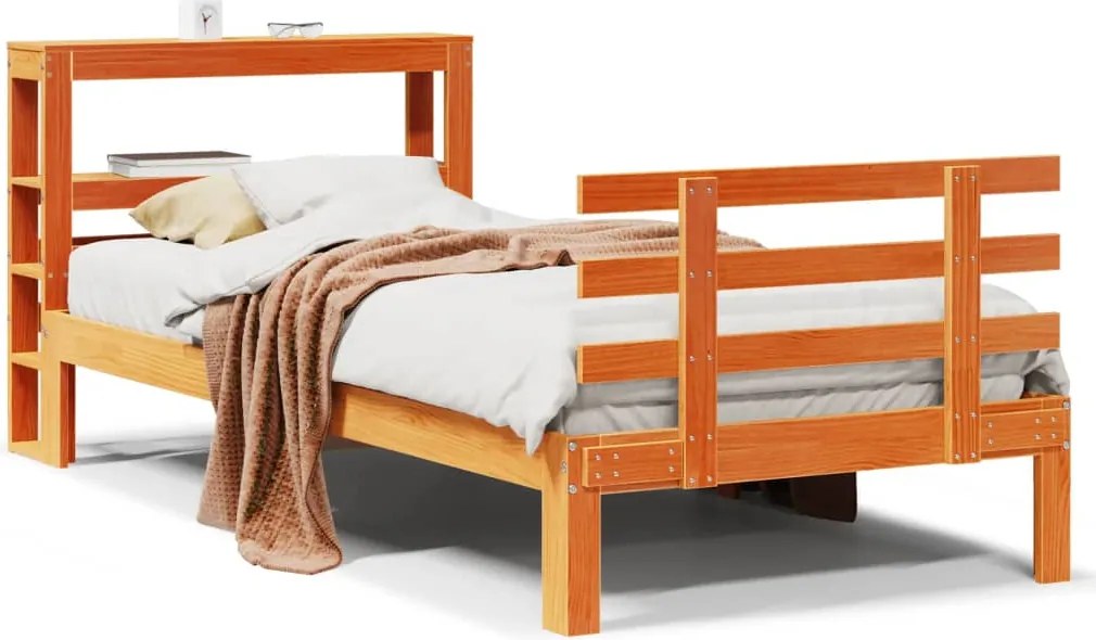 vidaXL viaszbarna tömör fenyőfa ágykeret fejtámlával 100 x 200 cm
