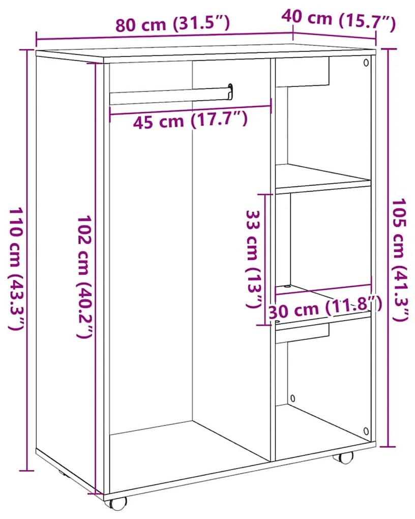kézműves tölgy színű szerelt fa ruhásszekrény 80 x 40 x 110 cm
