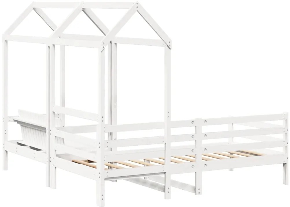 fehér tömör fenyőfa kanapéágy és pad tetővel 80 x 200 cm