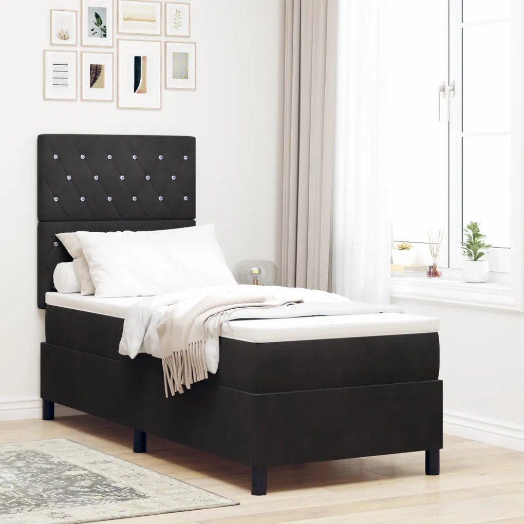 Boxspring Ágy Matrac és LED Fekete 80x200 cm Bársonyos