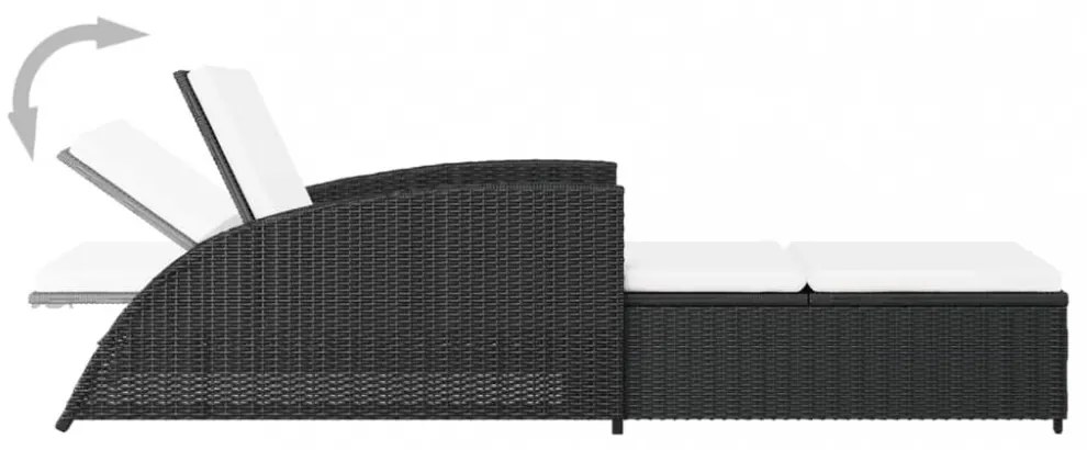 fekete polyrattan napozóágy krémfehér párnával