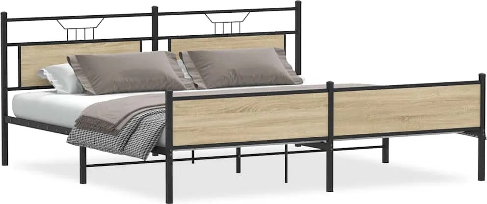 vidaXL sonoma tölgy színű fém ágykeret matrac nélkül 200 x 200 cm