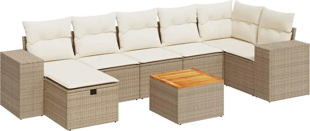 vidaXL 8 részes bézs polyrattan kerti ülőgarnitúra párnával