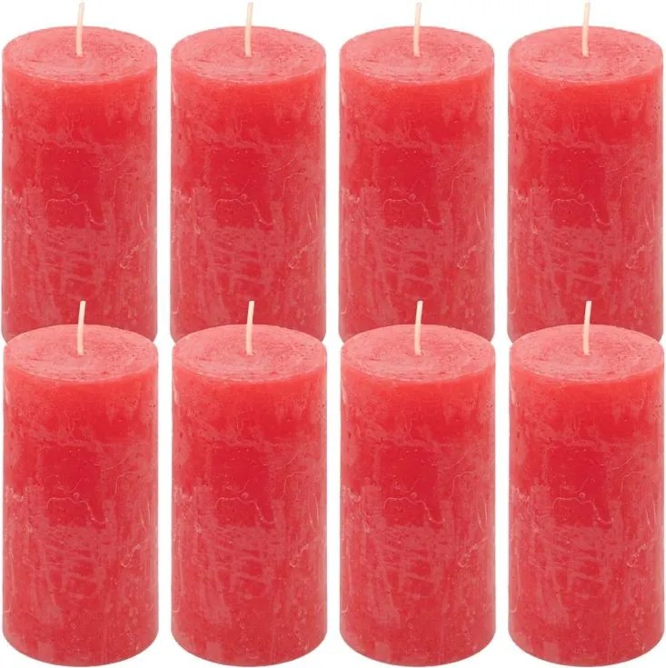 Rusztikus gyertya készlet 10 cm Ø 5 cm 8 db piros