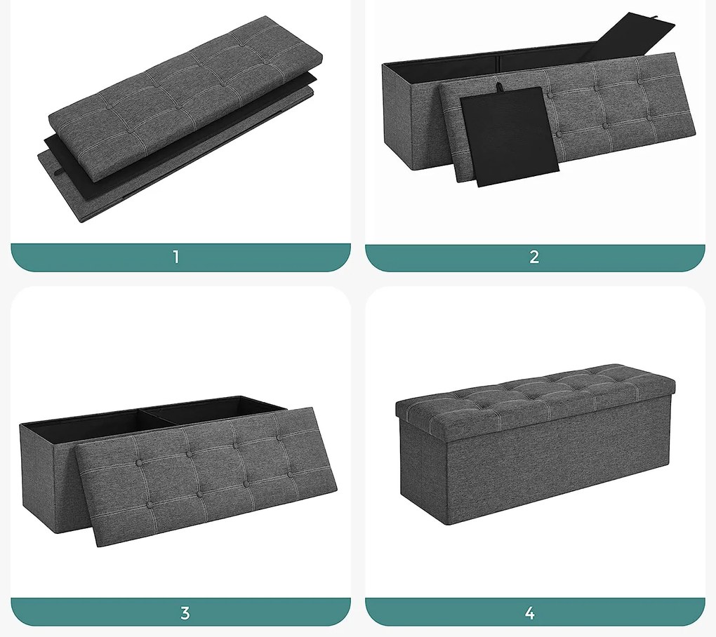 Puff, tároló pad összecsukható ülés ottomán 110x38x38 cm, sötétszürke