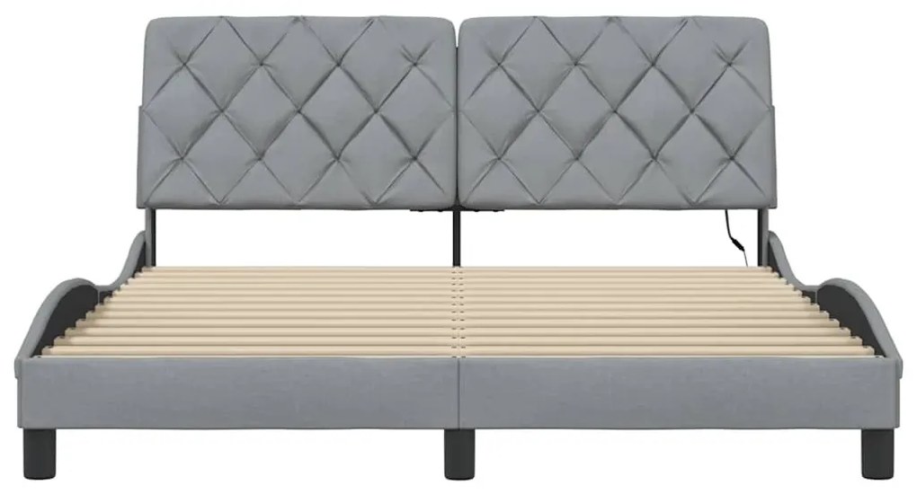 világosszürke szövet ágykeret LED-es matrac nélkül 160 x 200 cm