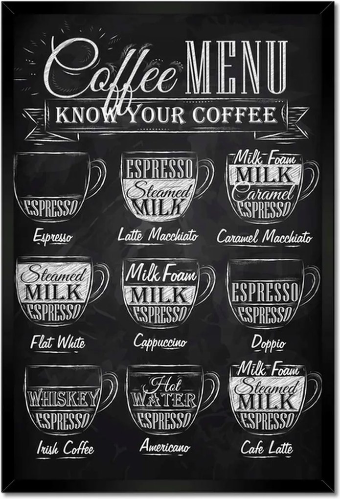 Poszterek keretben 40x60 Cafee menü fekete alapon