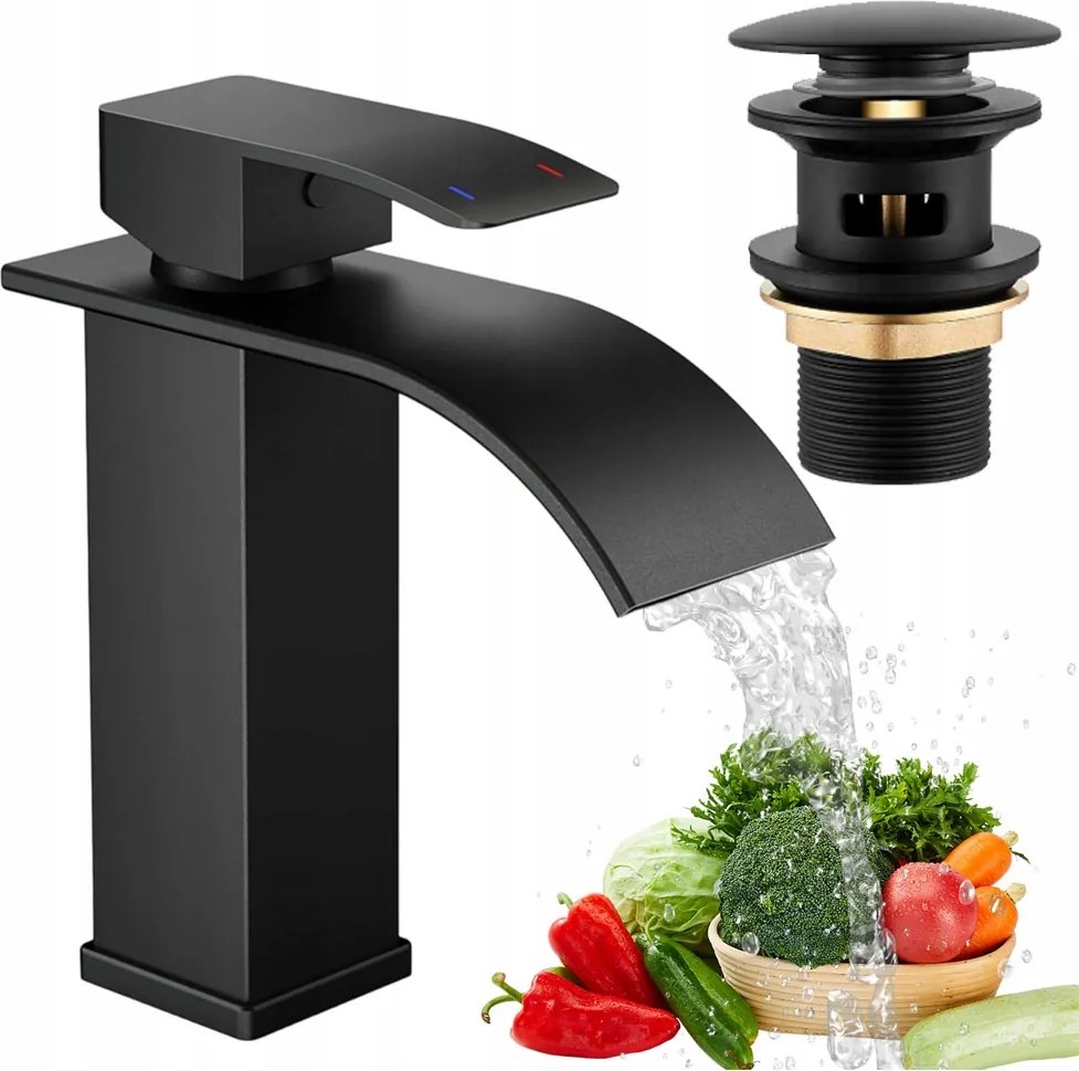 304 Rozsdamentes Acél Konyhai Csaptelep Vízesés Egykaros Fekete