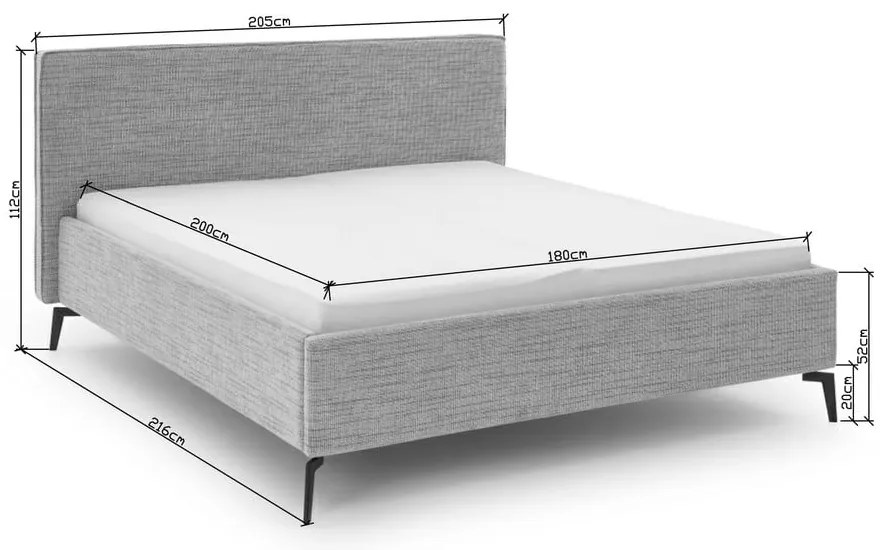 Világosszürke kárpitozott ágyneműtartós franciaágy ágyráccsal 180x200 cm Riva – Meise Möbel