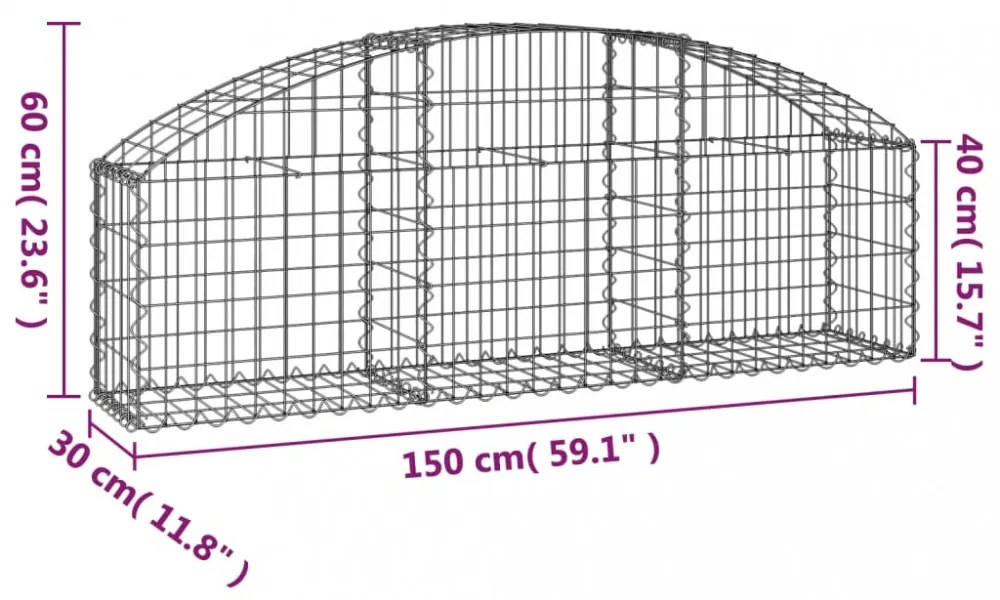 íves horganyzott vas gabion kosár 150x30x40/60 cm