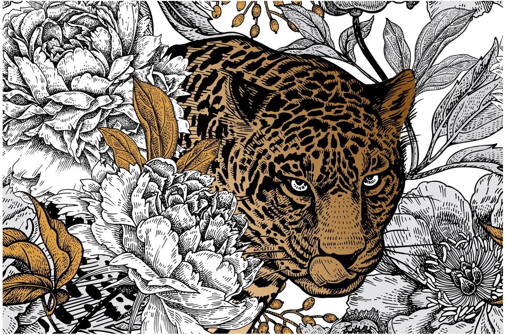Kép - leopárd a virágok között (90x60 cm)