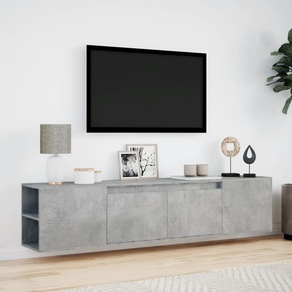 betonszürke fali TV-szekrény LED-del 180 x 31 x 39,5 cm