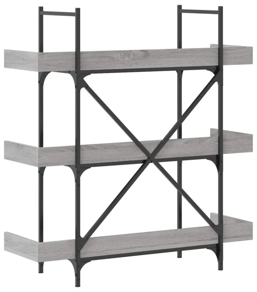 3-szintes szürke sonoma szerelt fa könyvespolc 100x33x108,5 cm