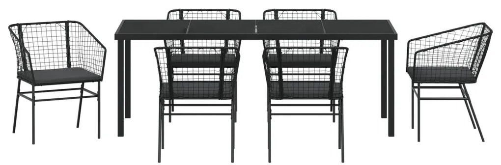 7 részes kertibútor készlet párnákkal, fekete porszórt rattan