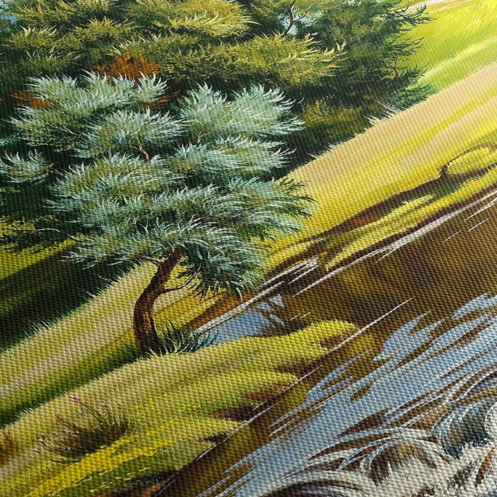 Kép - folyó a rétek között,, olajfestmény (150x105 cm)