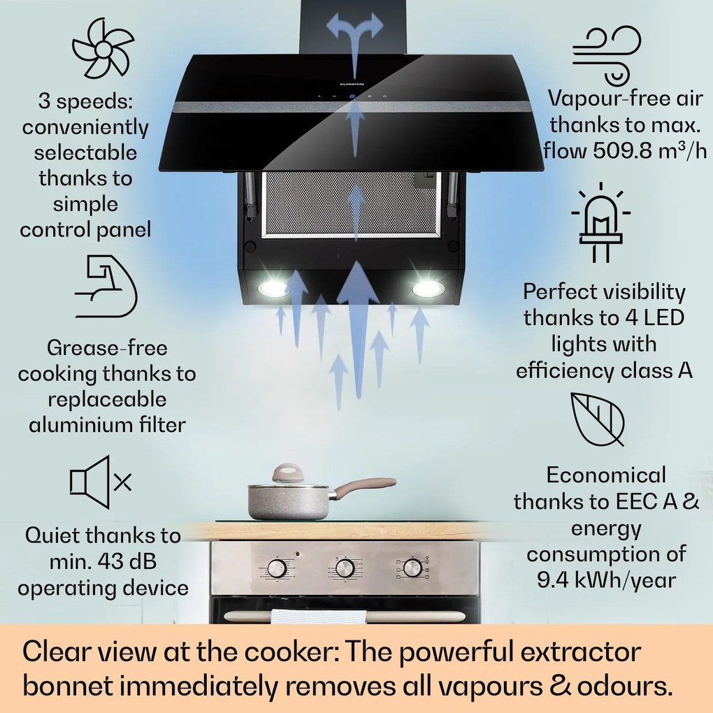 Klarstein Clara 90, páraelszívó, 509 m³/ó, érintőkijelző, környezeti háttérvilágítás