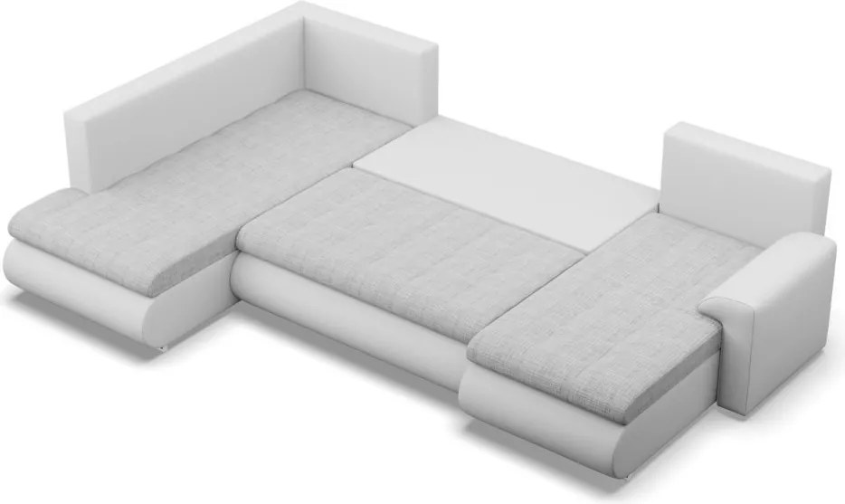 Tokio U sarokkanapé, 3 ágyneműtartóval, fonott + műbőr, baloldali, szürke - fehér