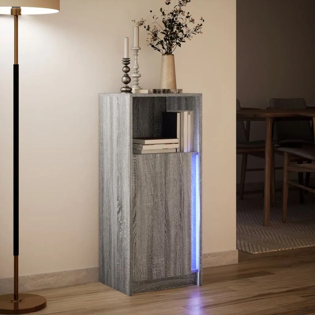 szürke sonoma szerelt fa tálalószekrény LED-del 42,5x34x100 cm