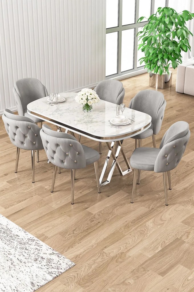 Zae étkezőgarnitúra, fehér márvány-króm, 168 cm – TR240CHR3087