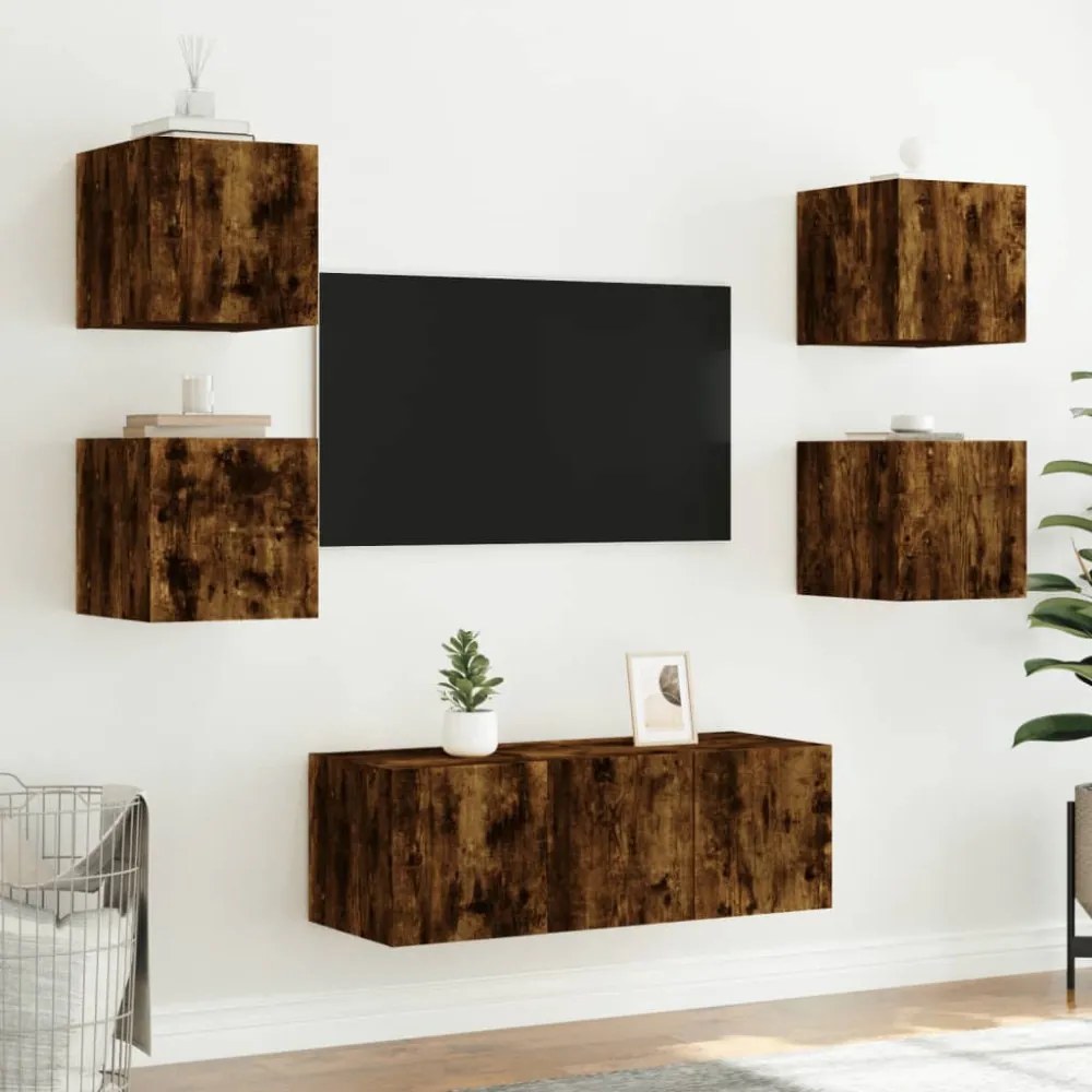 füstös tölgy színű fali TV-szekrény LED-ekkel 30,5x35x30 cm