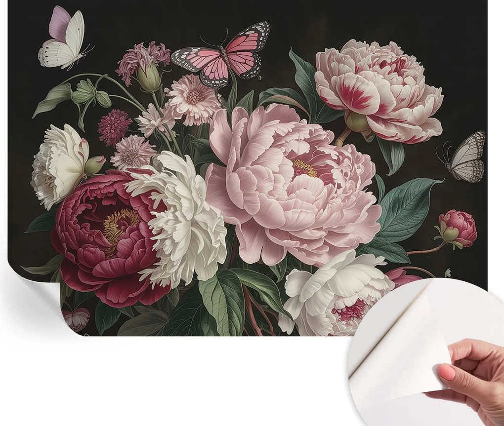 Fotótapéta Fali tapéta Hálószobába és Nappaliba Bazsarózsa és pillangók 208x146