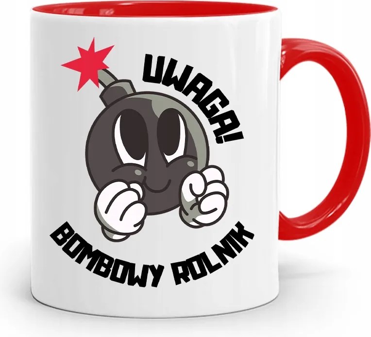 Gazdálkodóknak Piros Bögre Figyelem Bomba Gazdálkodó nyomtatott fényképpel