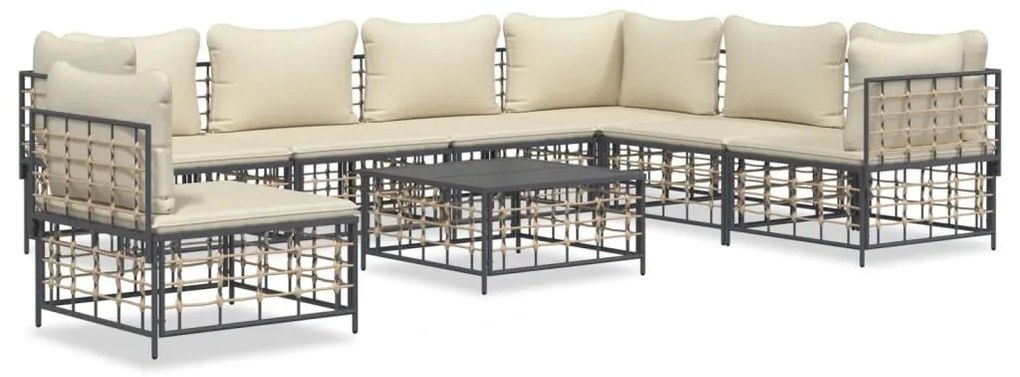 8 részes antracitszürke polyrattan kerti ülőgarnitúra párnákkal