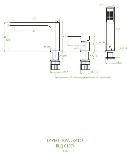 Laveo Kvadrato, kád/zuhany csaptelep h-225, króm, LAV-BLQ_013D