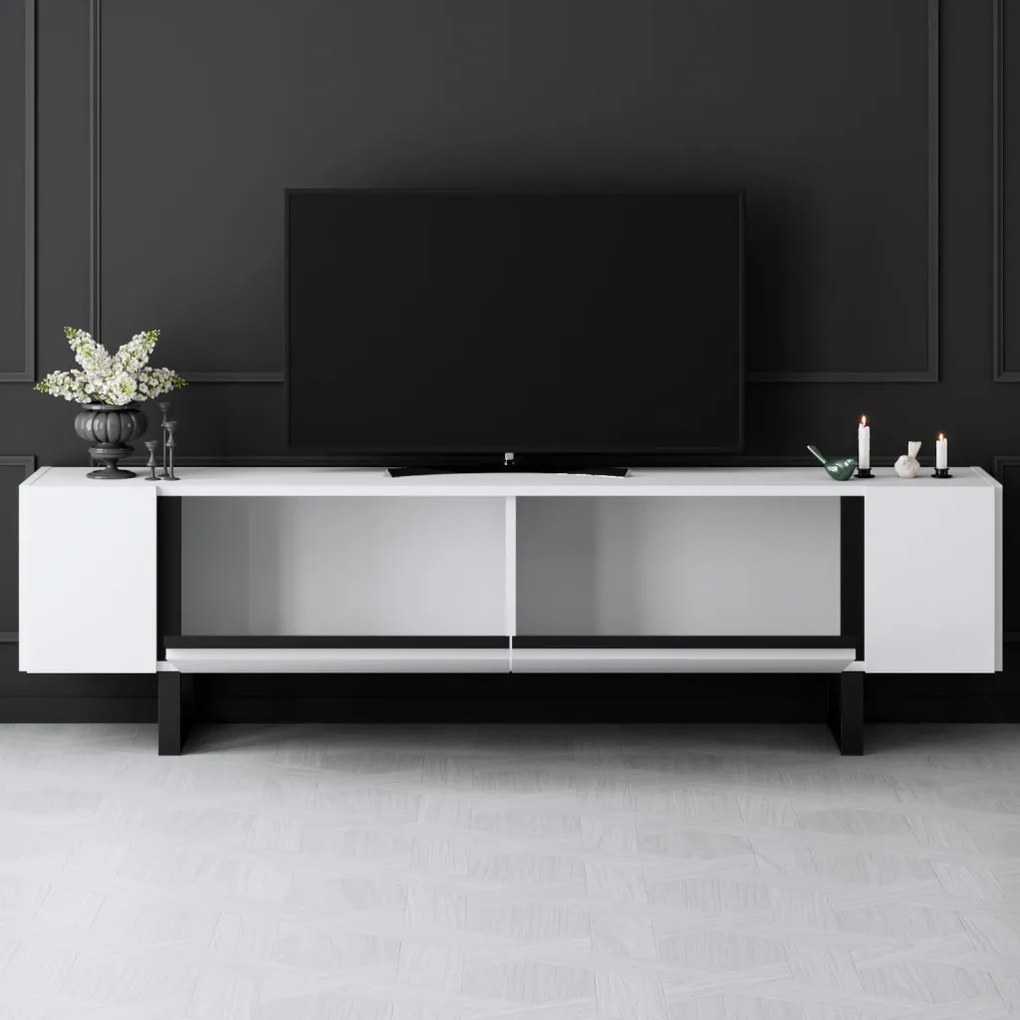 Yildiz TV-állvány, fehér-fekete, 180 cm