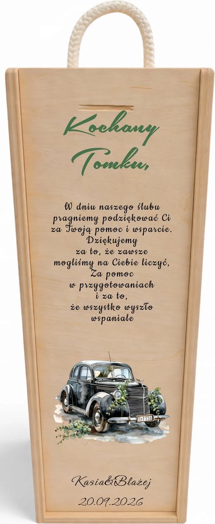 Fából készült borosdoboz Ajándék Tanúnak Köszönetnyilvánítással Név