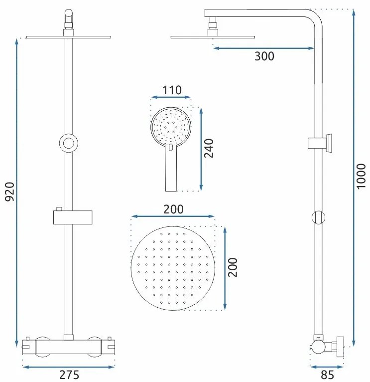 Rea Bliss, termosztatikus zuhanygarnitúra fejzuhannyal, arany, REA-P8806