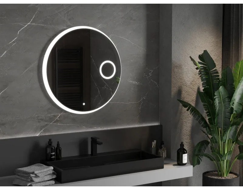 Mexen Ella, LED fürdoszobai tükör háttérvilágítással és kozmetikai tükörrel 80x80 cm, 6000K, páramentesíto, 9811-080-080-611-00