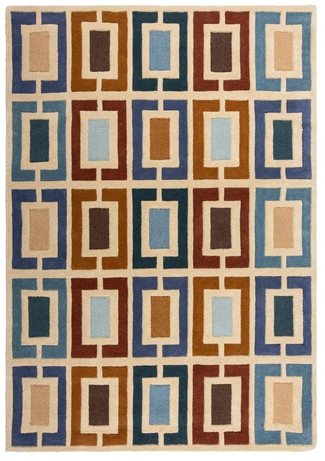 Kék-narancssárga kézi szövésű gyapjú szőnyeg 80x150 cm Retro Blocks – Flair Rugs