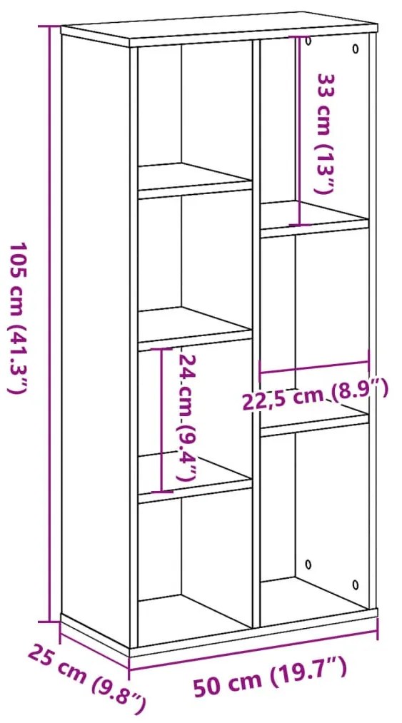 antik fa színű szerelt fa könyvespolc 50 x 25 x 105 cm