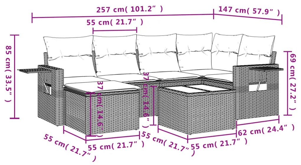 7 részes barna polyrattan kerti ülőgarnitúra párnákkal