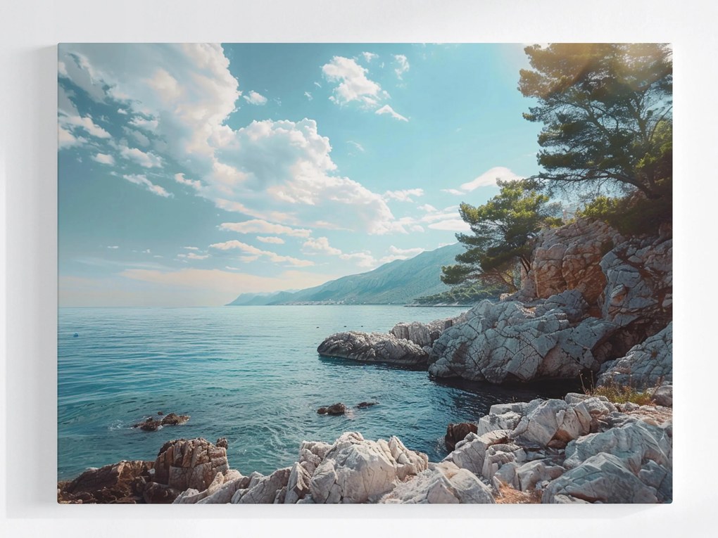 Poszter Tájkép Tengerpart Sziklák Tenger Hegyek 80x60