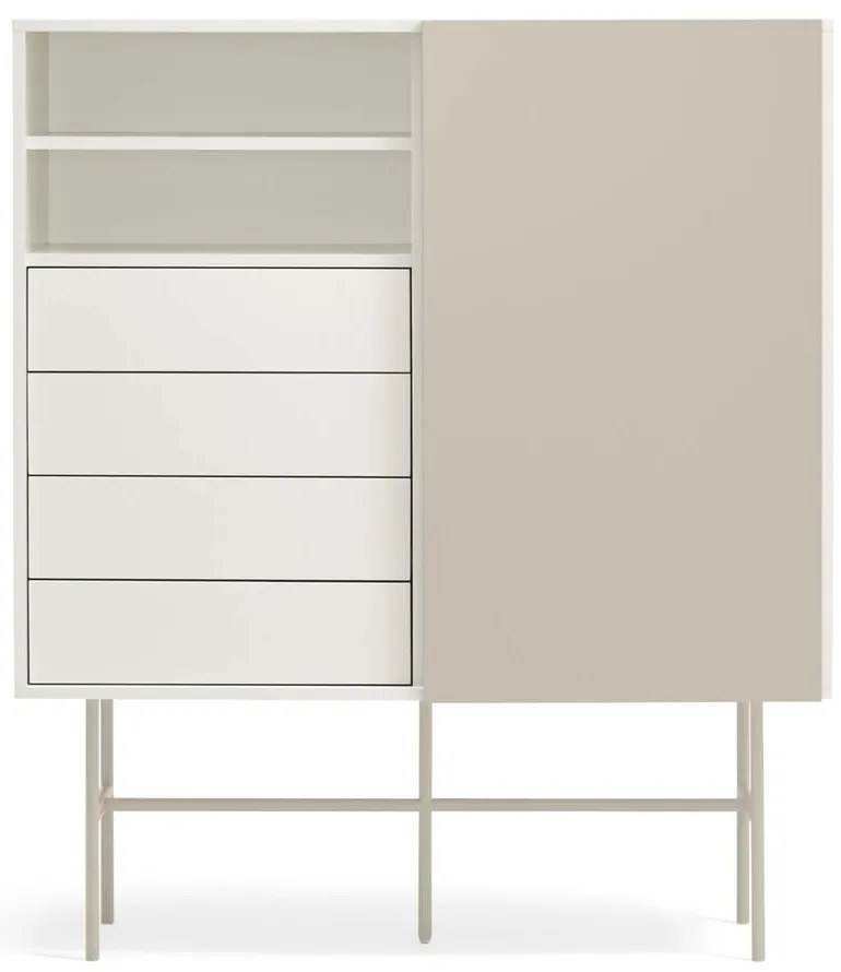 Bézs-krémszínű magas komód tolóajtóval 120x140 cm Nube – Teulat