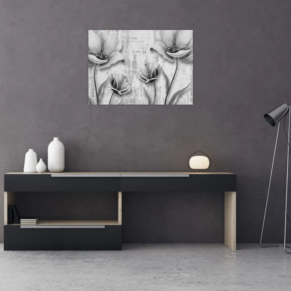 Üveg kép - Fekete-fehér virágok a háttérben (70x50 cm)