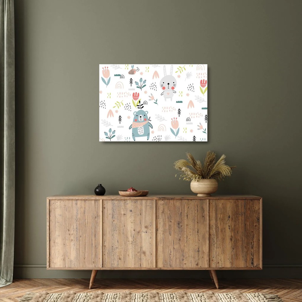 Üveg kép - Állatok a réten (70x50 cm)