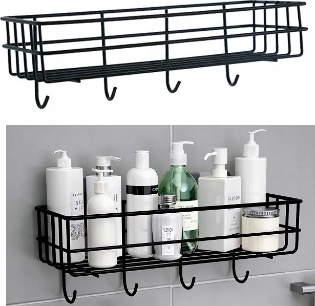 Fürdőszobai Zuhanypolc Akasztós Fekete Fém