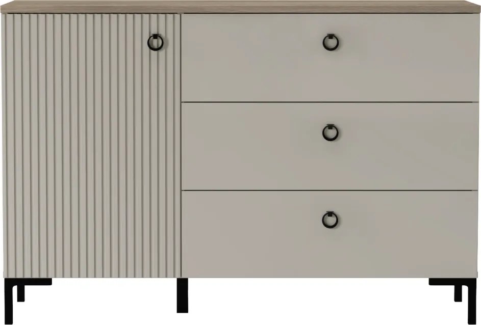 Komód, szürkésbarna Taupe/silverjack tölgy, DOMCA 1D3S